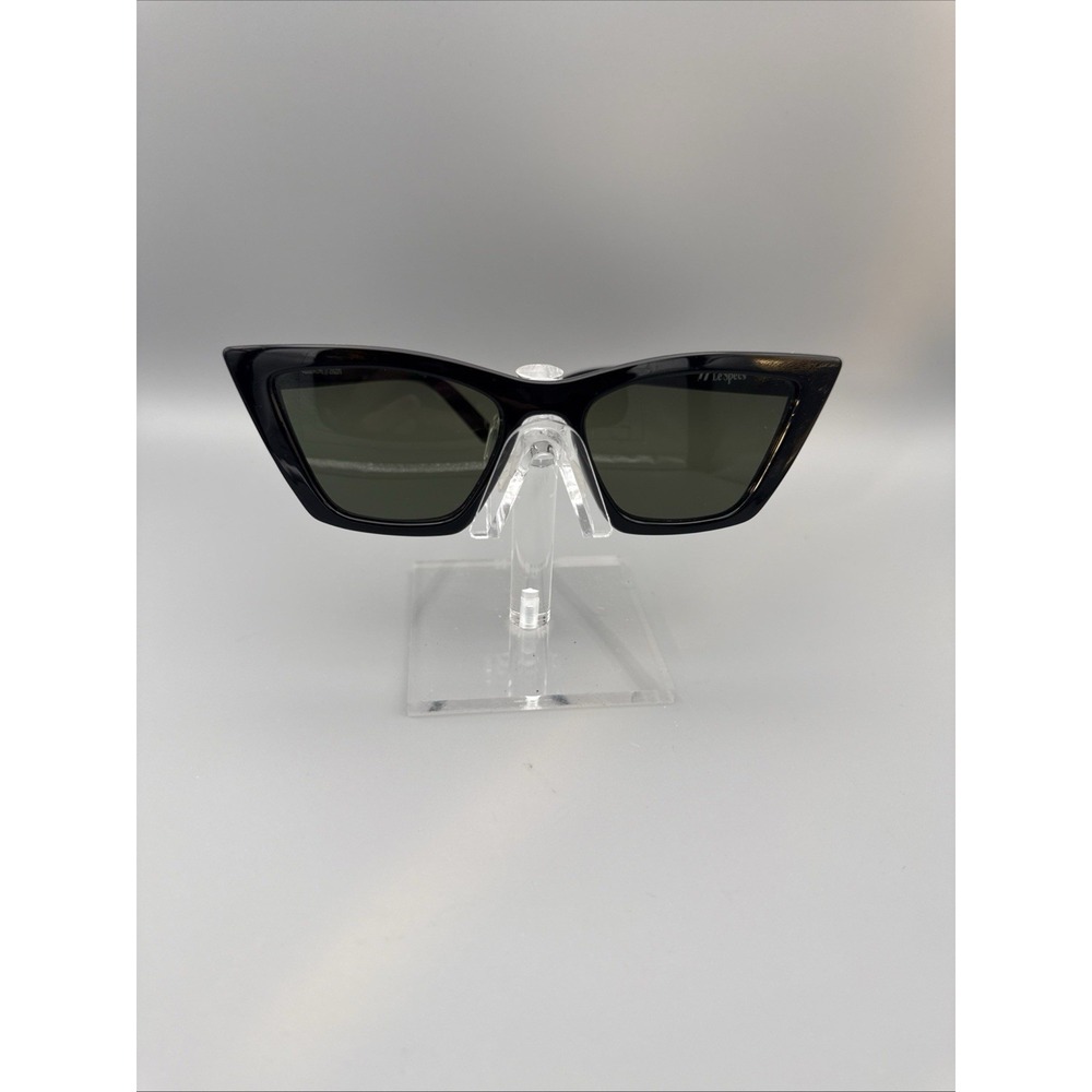 Le Specs Authentic Matte Black Cat Eye Sunglasses VELODROME Green Polarized Len